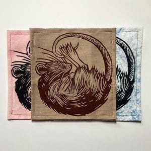 Handmade Linocut Patch - Sleeping Rat