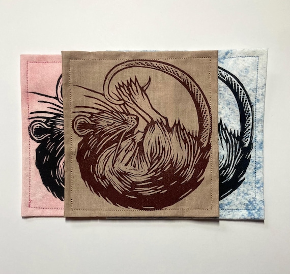 Handmade Linocut Patch - Sleeping Rat