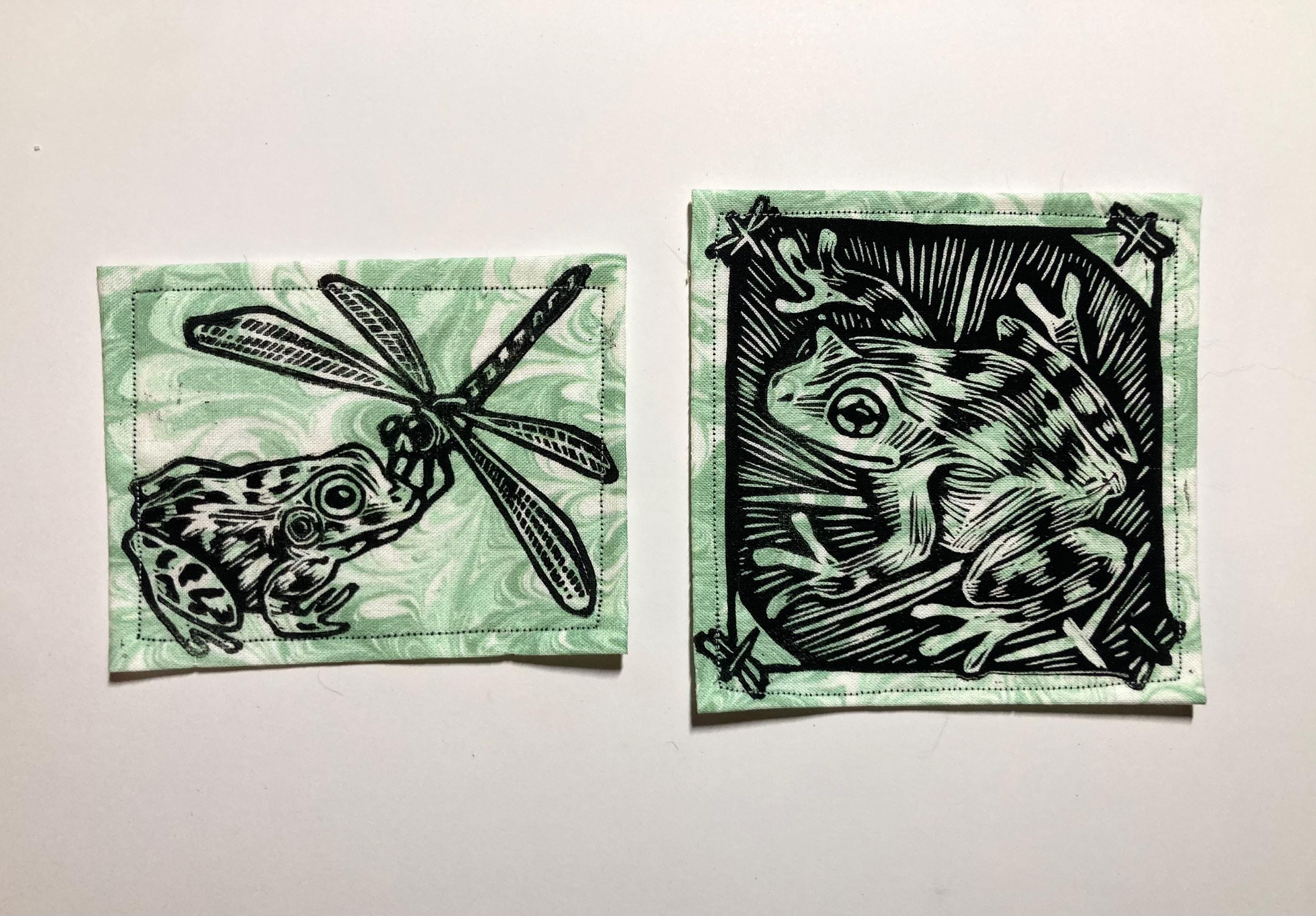 Handmade Linocut Patch Set - Frogs & Dragonflies - Etsy