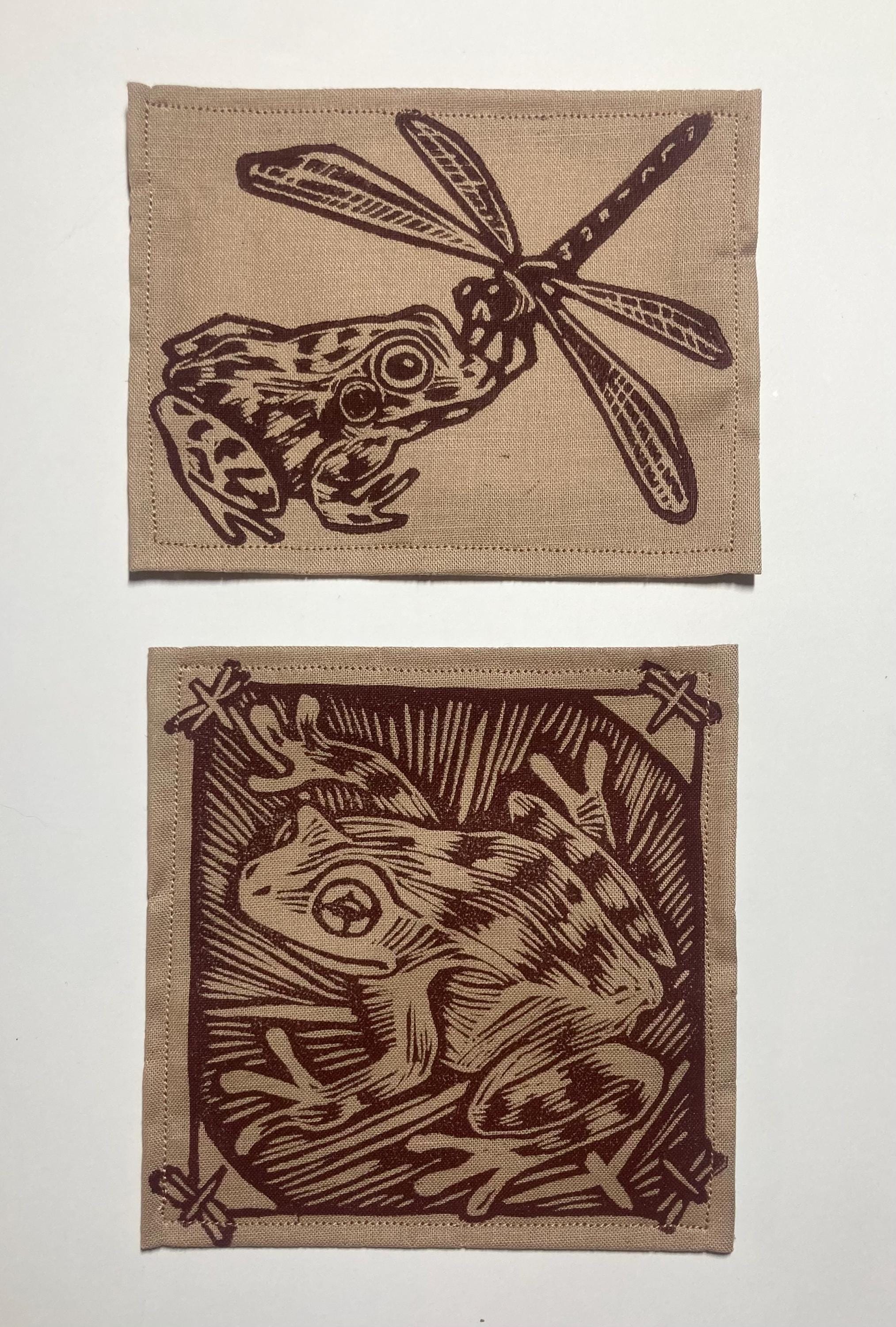 Handmade Linocut Patch Set - Frogs & Dragonflies - Etsy
