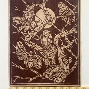 Handgedruckter Rückenaufnäher - Eulen in der Eiche