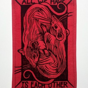 Handmade Linocut Patch - Rats / All We Have Is Each Other Black/Red