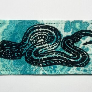 Handmade Linocut patch - Garter Snake Black/Tide