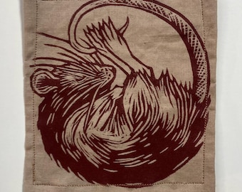 Handmade Linocut Patch - Sleeping Rat