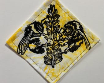 Handmade Printed Linocut patch - Bumble Bees