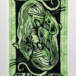 Handmade Linocut Patch - Rats / All We Have Is Each Other Black/Lime Green