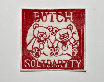 Handmade Linocut Patch - Butch Solidarity Bears