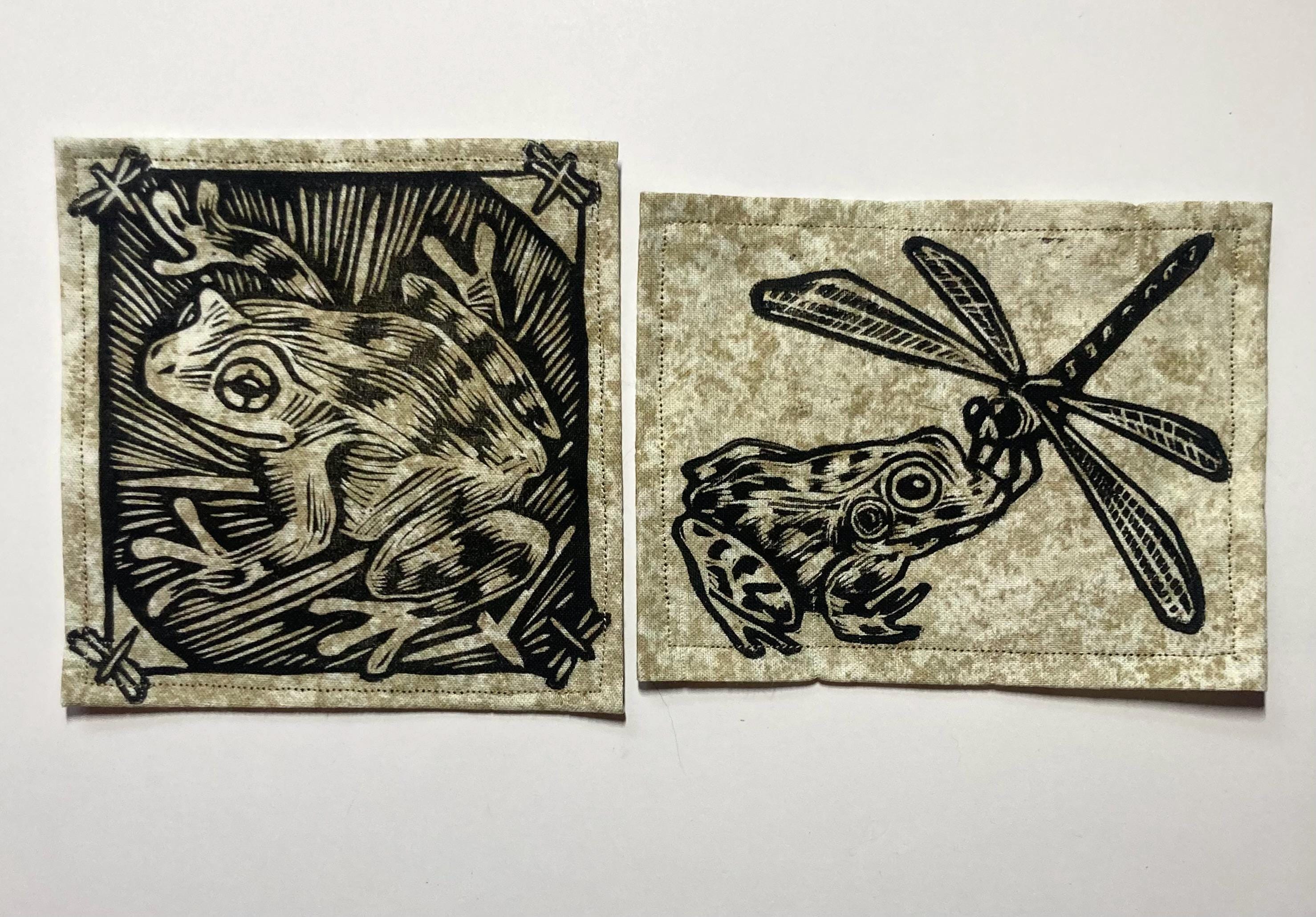 Handmade Linocut Patch Set - Frogs & Dragonflies - Etsy