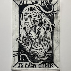 Handmade Linocut Patch - Rats / All We Have Is Each Other Black/Marble