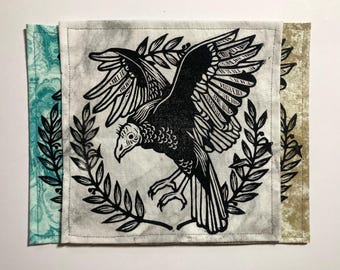 Handmade Linocut Patch - Turkey Vulture