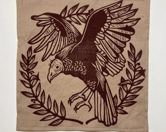 Handmade Linocut Patch - Turkey Vulture