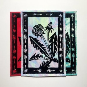 Handmade Linocut Patch - Dandelion Portrait
