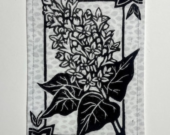 Parche de linograbado hecho a mano - Flor de lila