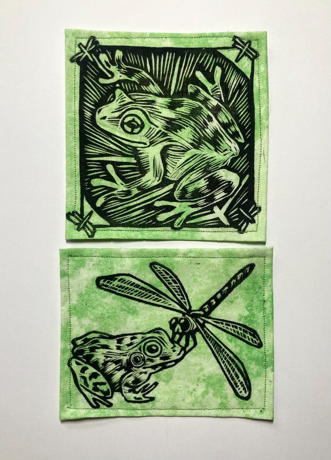 Handmade Linocut Patch Set - Frogs & Dragonflies - Etsy