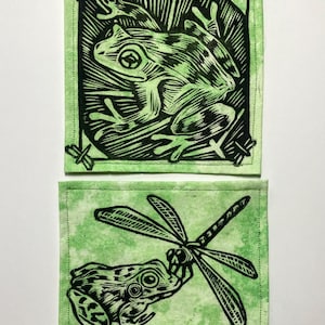 Handmade Linocut Patch Set - Frogs & Dragonflies