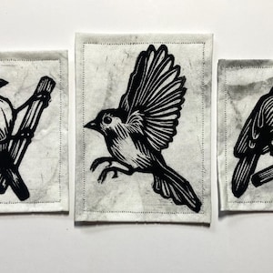 Handgefertigtes Linolschnitt Aufnäher Set - Meisen