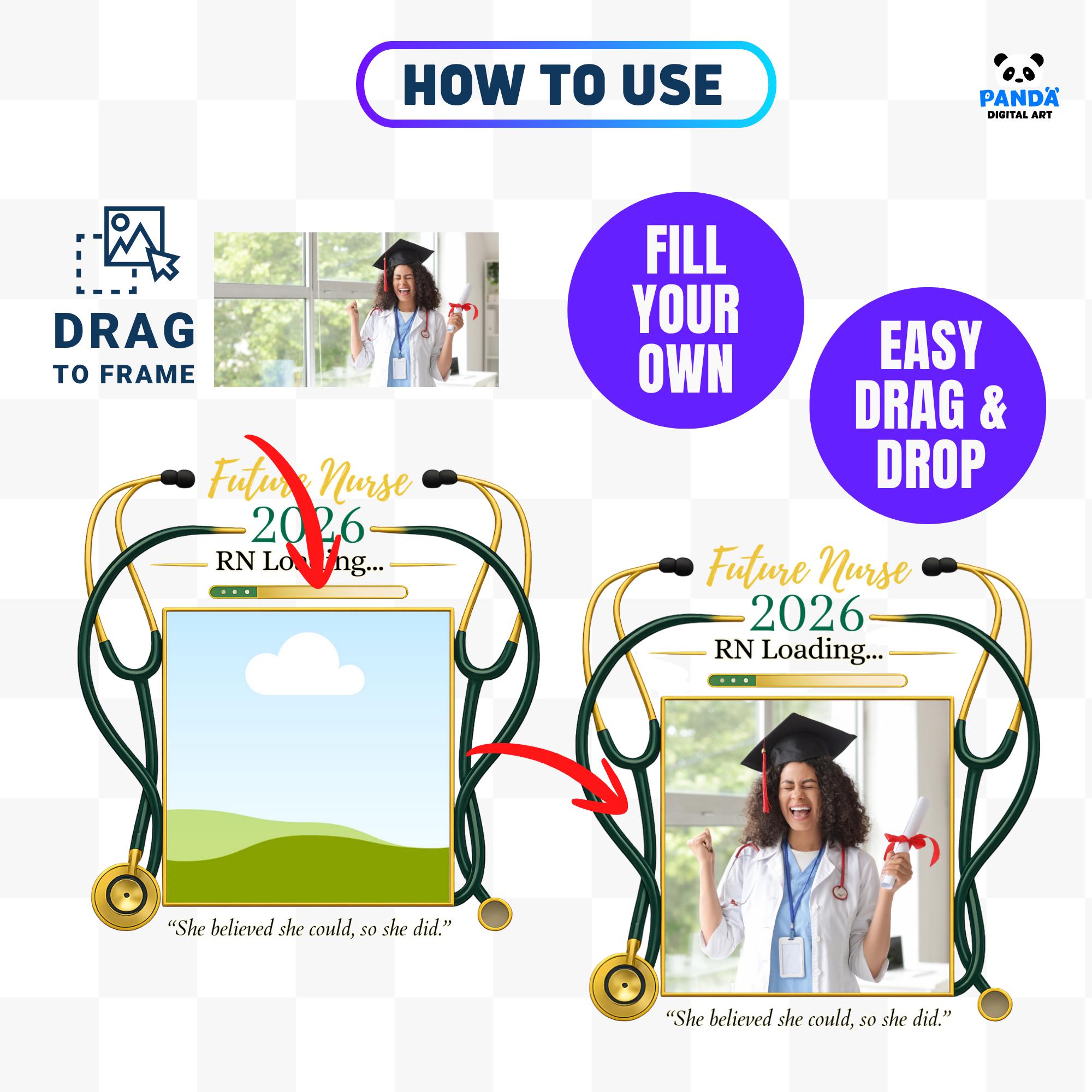Rn Loading Nurse Graduation Canva Template 2026 Editable, Photo Frame Future Nurse ...