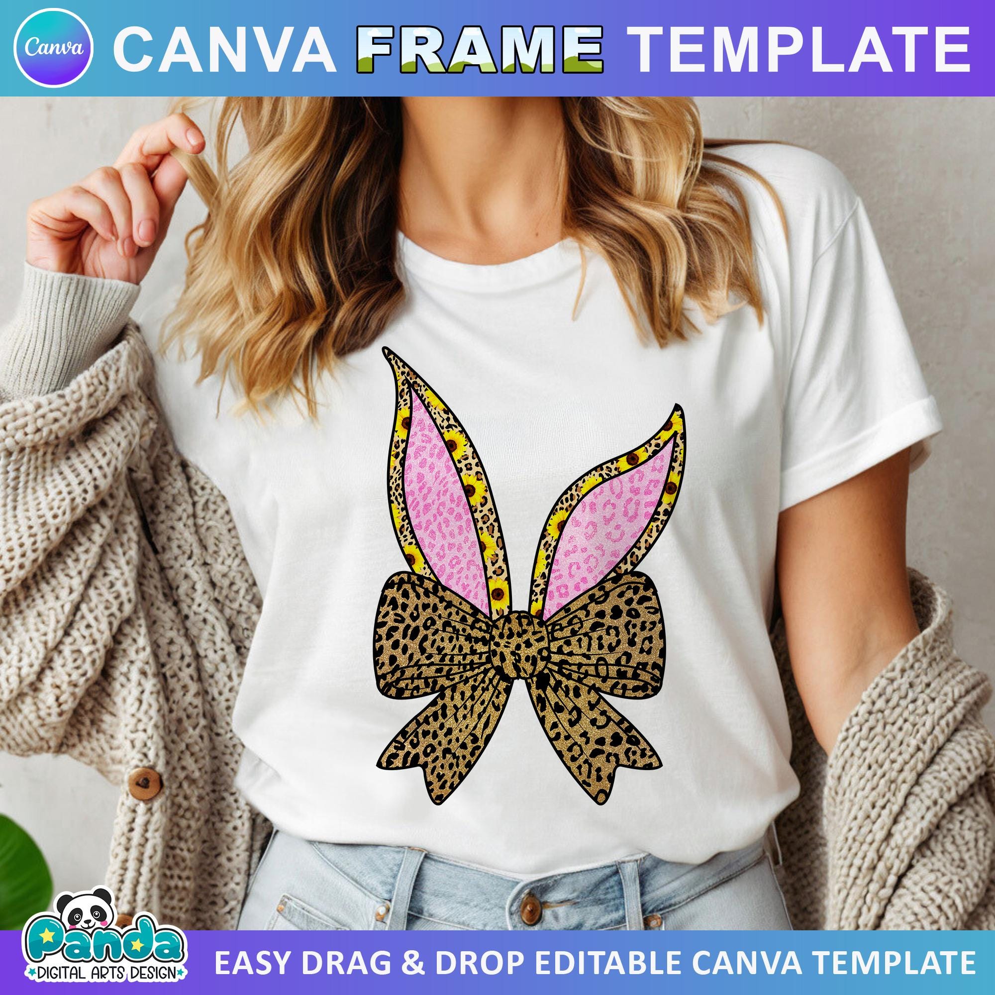 Ears Border Frame Easter Bunny Ears Canva Frames With Bow (digital Download) - Etsy