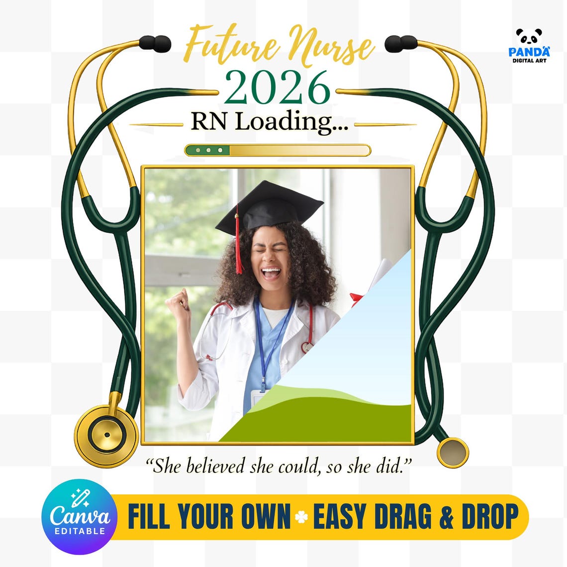 Rn Loading Nurse Graduation Canva Template 2026 Editable, Photo Frame Future Nurse ...