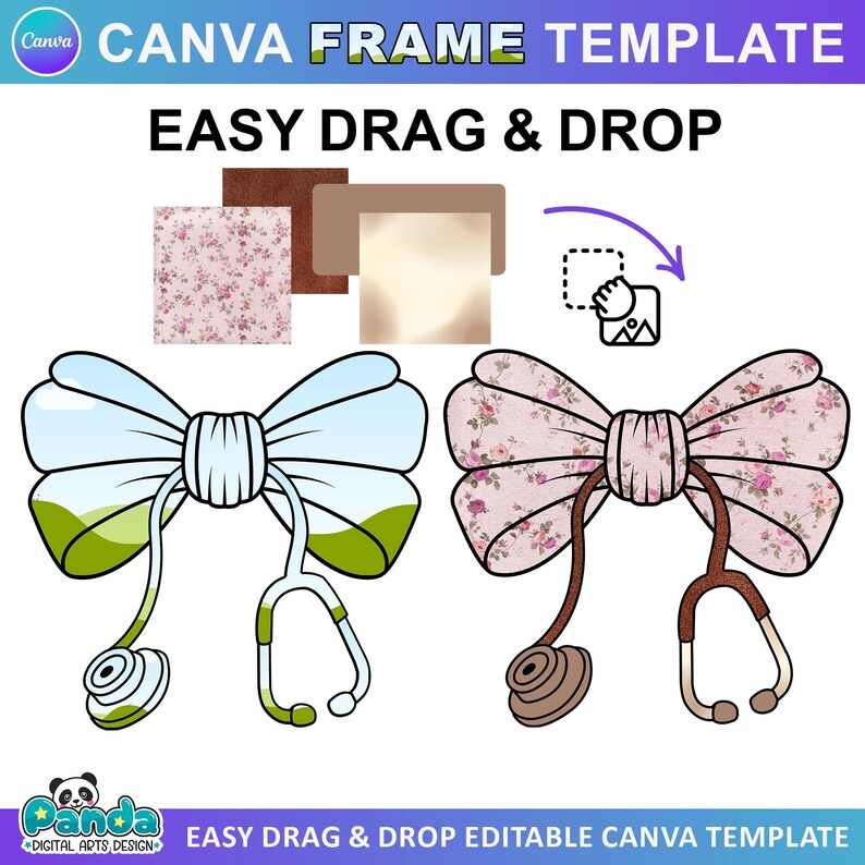 Coquette Stethoscope Bow Canva Frames: Drag & Drop Template - Etsy