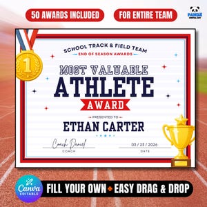 Track and Field Award Certificates | Editable Youth Team Awards Bundle | Sports Certificate Template | 50 Designs 11x8.5 Canva