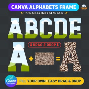 Varsity Alphabet Canva Frames, Class of 2026 Senior Ziehen und ablegen Fotovorlagen (PDF)