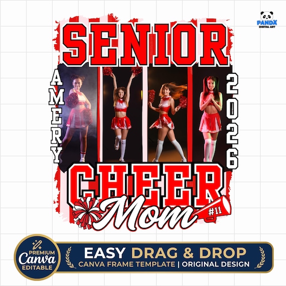 Editable Senior Cheer Mom 2026 Canva Photo Frame Template, Custom Senior Night High School Graduation Gift, Instant Download