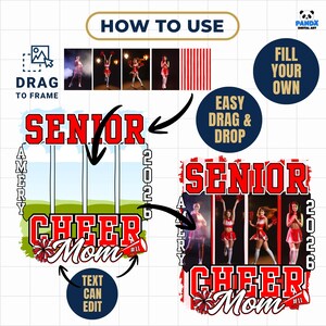 Editable Senior Cheer Mom 2026 PNG Canva frame, custom senior night graduation sublimation design, digital download gift