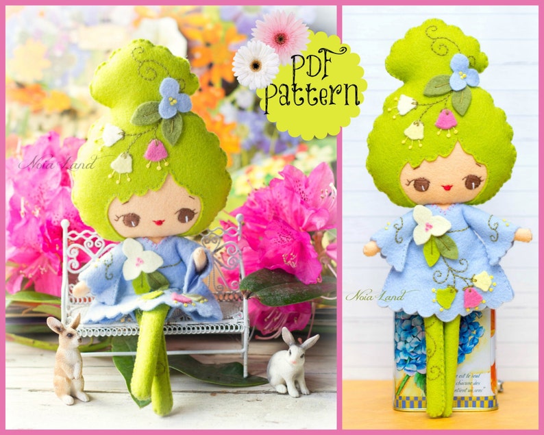 Spring girl. PDF pattern. Felt doll. image 1