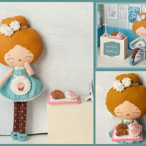 PDF. French bakery girl .Plush Doll Pattern, Softie Pattern, Soft felt Toy Pattern. image 2