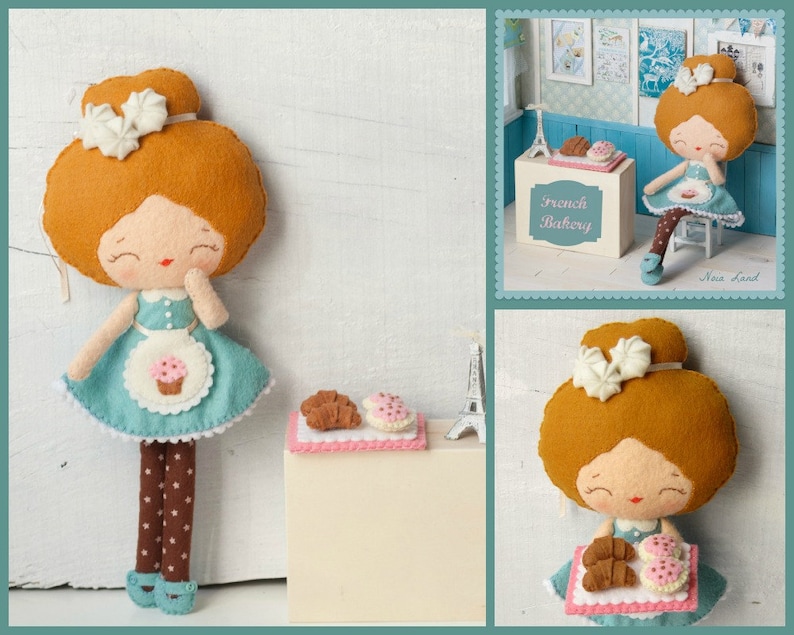 PDF. French bakery girl .Plush Doll Pattern, Softie Pattern, Soft felt Toy Pattern. image 2