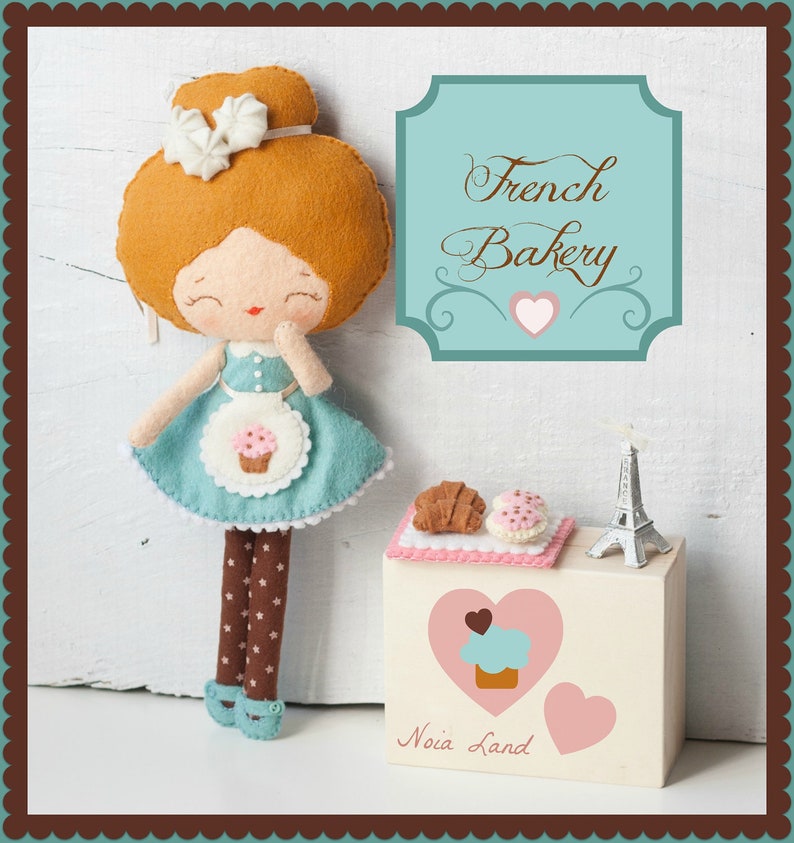 PDF. French bakery girl .Plush Doll Pattern, Softie Pattern, Soft felt Toy Pattern. image 3