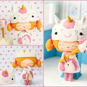 PDF Baby unicorn princess doll. Plush Doll Pattern, Softie Pattern, Soft felt Toy Pattern. image 1