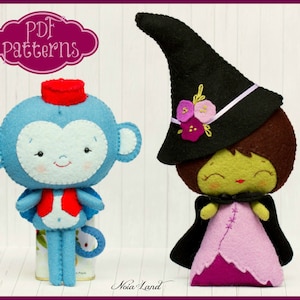 PDF. The wicked witch of the west and the flying monkey. Oz pattern. Plush Doll Pattern, Softie Pattern, Soft felt Toy Pattern.