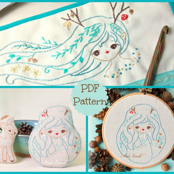 PDF. Hand embroidery Pattern. Fawn dolls.