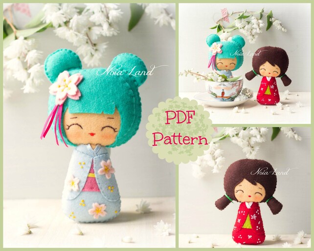 PDF Kokeshi  Japanese dolls  Plush Doll  Pattern  Softie Etsy
