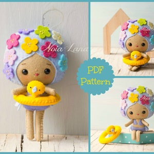 PDF. Summer girl. Plush Doll Pattern, Softie Pattern, Soft felt Toy Pattern.