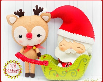 PDF Pattern. Santa Claus, Rudolph the reindeer and Santa's sleigh.