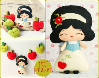 PDF. The snow white garland pattern. Fairy tale pattern. Plush Doll Pattern, Softie Pattern, Soft felt Toy Pattern.