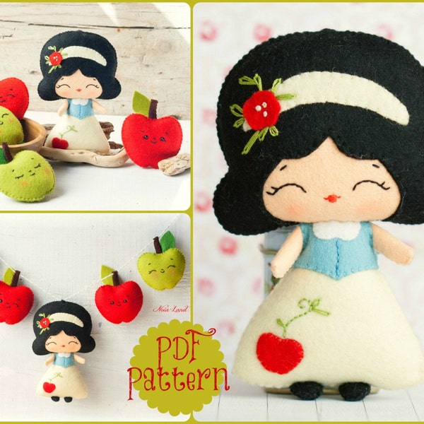 PDF. The snow white garland pattern. Fairy tale pattern. Plush Doll Pattern, Softie Pattern, Soft felt Toy Pattern.