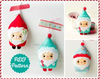 PDF Pattern. Christmas Santa & Elf ornaments pattern.