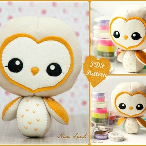 PDF. Barn owl.  Softie Pattern, Soft felt Toy Pattern.