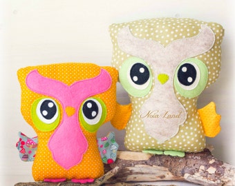 PDF pattern. Fun owls. Plush Doll Pattern, Softie Pattern, Soft felt Toy Pattern.