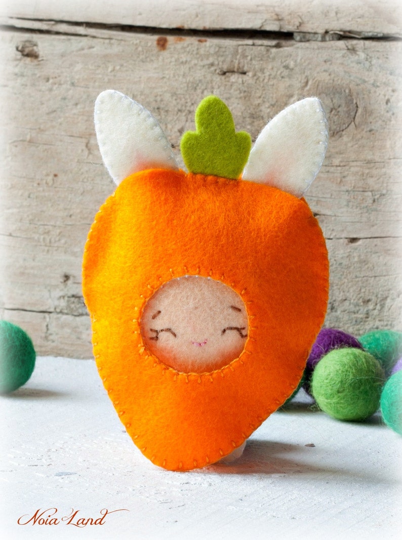 PDF. Bunny baby with carrot costume. Plush Doll Pattern, Softie Pattern, Soft felt Toy Pattern. image 4