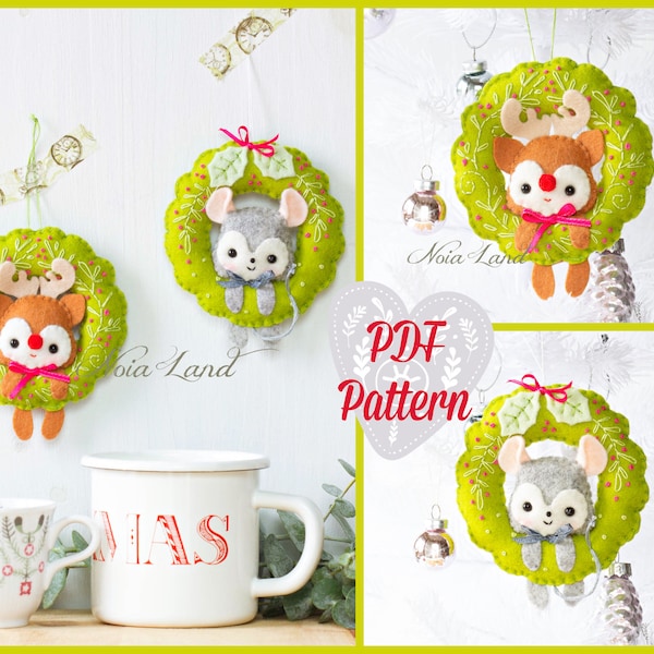 Christmas Wreaths: Mouse and Rudolph (PDF Pattern)