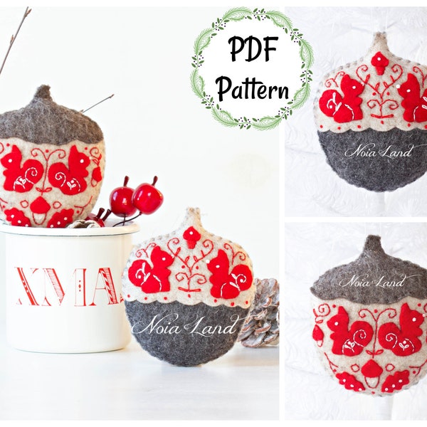 Folk Scandinavian Christmas. Acorns and squirrels (PDF Pattern)