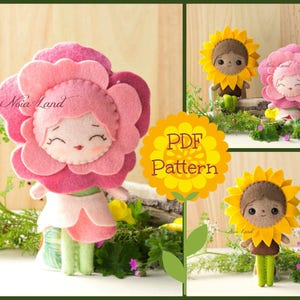 PDF Pattern. Rose and Sunflower faeries. Plush Doll Pattern, Softie Pattern, Soft felt Toy Pattern.