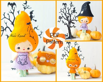 Halloween fairy witch with owl mask. PDF pattern. Felt doll.