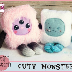 PDF pattern. Cute monsters. Plush Doll Pattern, Softie Pattern, Soft felt Toy Pattern.