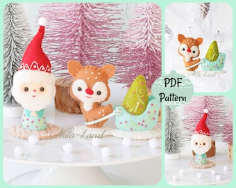 Mini Santa Claus and Rudolp pattern. Mini scene. PDF Pattern.